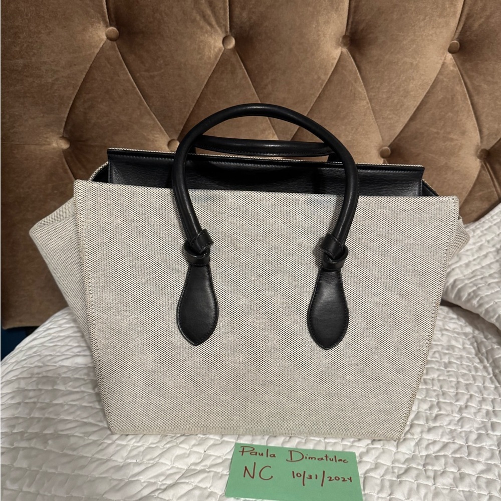Celine Black/Cream Canvas and Leather Tie Tote - Picture 8 of 13